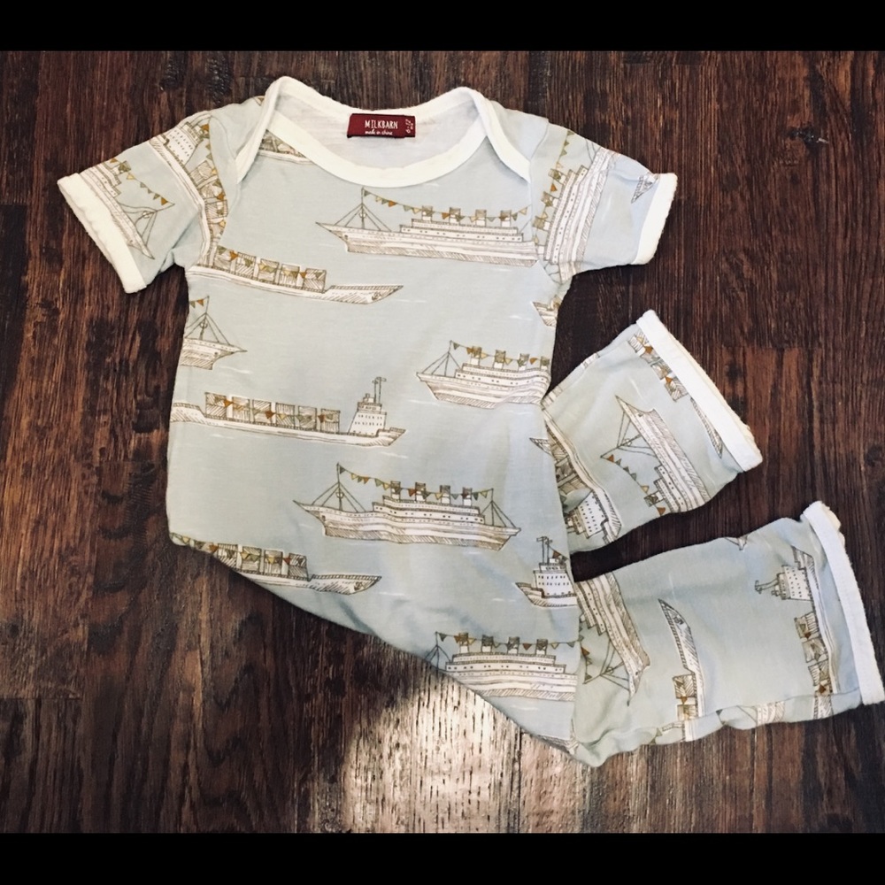 Milkbarn Bamboo Short Sleeve Romper -  Blue Ships